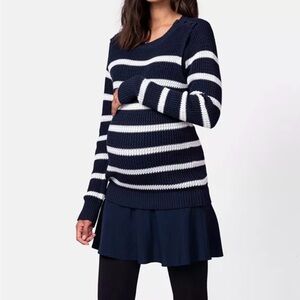 Seraphine Navy/White 100% Cotton Nautical Knit Maternity Nursing Tunic SizeUS12